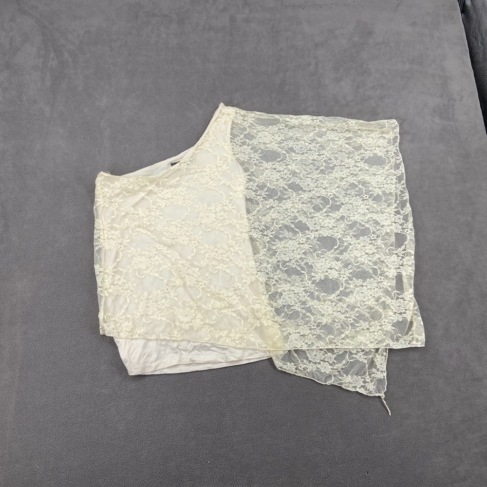 Moa Moa One Shoulder Tank Top Womens Large Beige Casual Lace Overlay Modern